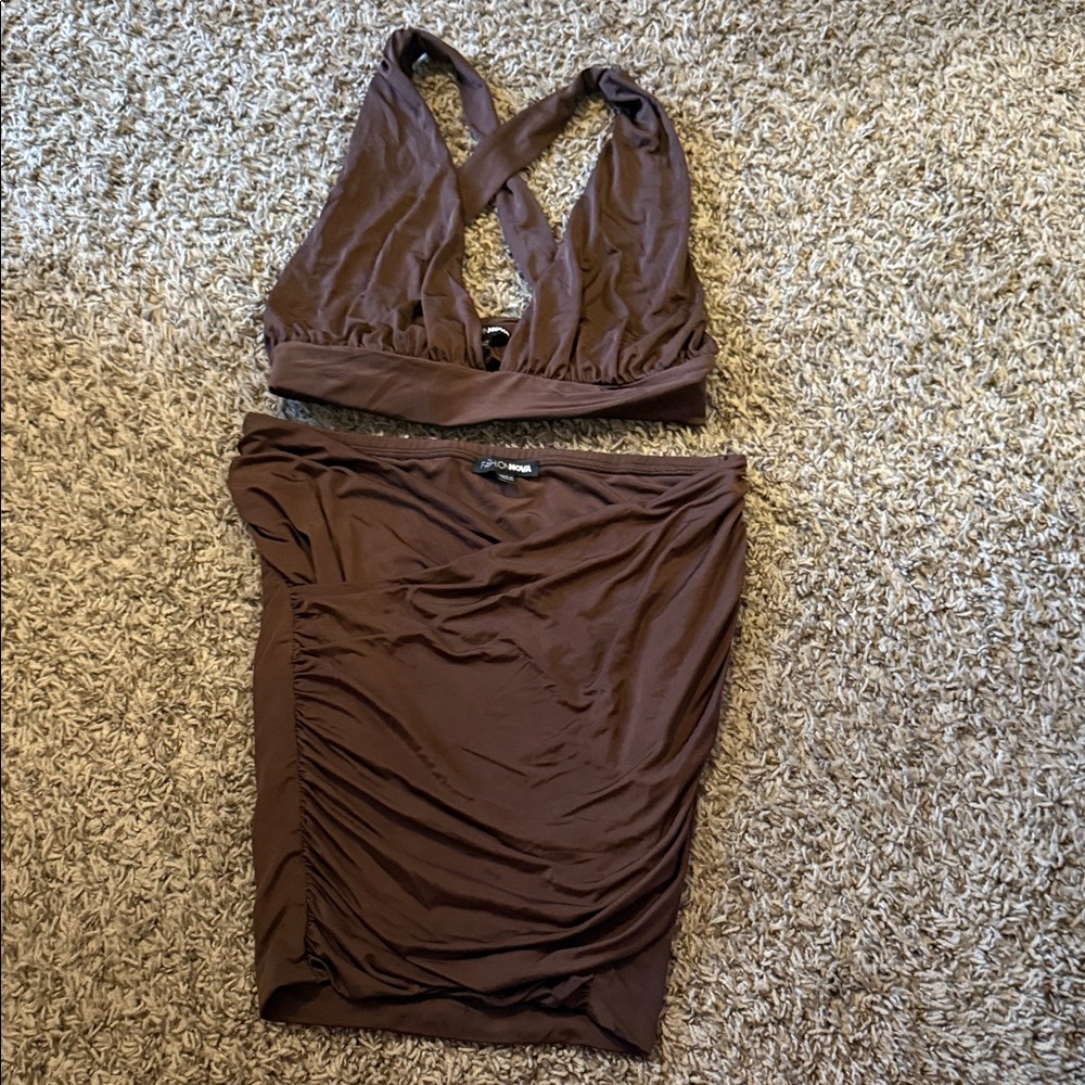 Fashion Nova Chocolate Brown Skirt Set
